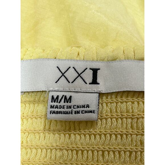 XXI Forever 21 Babydoll Top M Silk Cotton Yellow Lace Line Boho Peasant Prairie - Picture 5 of 7